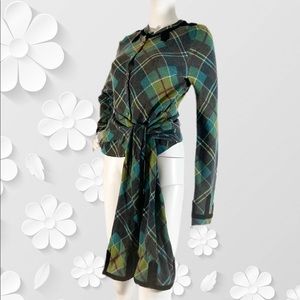LAMB Gwen Stefani Cashmere Plaid Sash Cardigan M